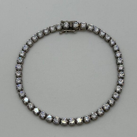 Sterling Silver Tennis Bracelet Diamonique Cubic Zirconia  7.75 Inches - Picture 2 of 13